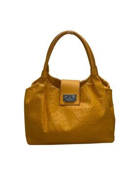 Kate Spade Women’s Yellow Faux Ostrich Leather Metallic Clasp Closure Tote Bag